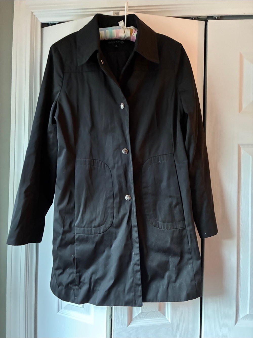 Anne Klein Black Button-Front Trench Coat